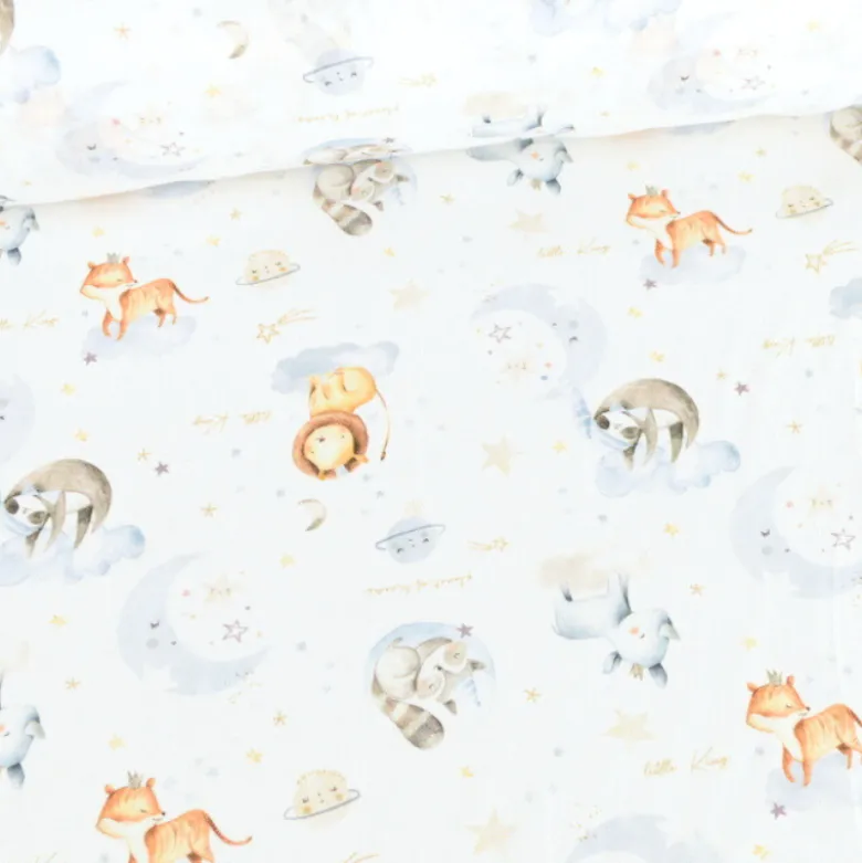 Tissu Coton Dormeur motif animaux fond blanc - OEKO TEX