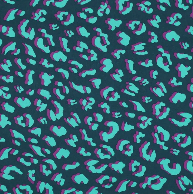 Tissu Coton Déperlant – Motif Léopard – Fond Pétrole
