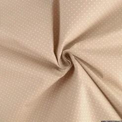 Tissu coton déperlant motifs Pois blanc fond Sable -Oeko tex