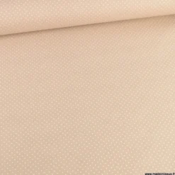 Tissu coton déperlant motifs Pois blanc fond Sable -Oeko tex