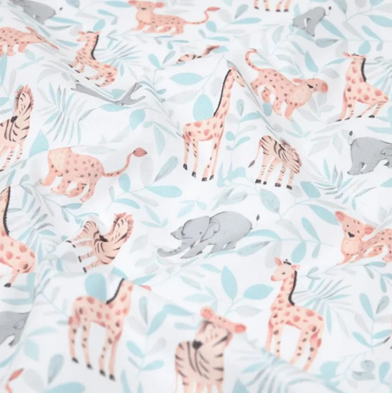 Tissu coton Dumbo motif éléphants, zèbres et girafes - OEKO TEX