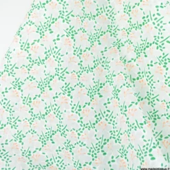 Tissu coton dévoré - motif fleuri vert et blanc