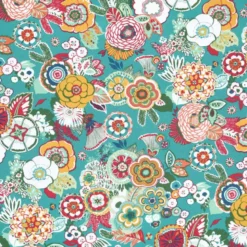 Tissu coton Enduit Alizee motif fleurs fond céladon