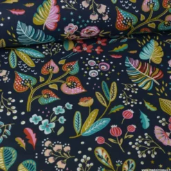 Tissu coton Enduit Ancolie motifs fleurs ardoise