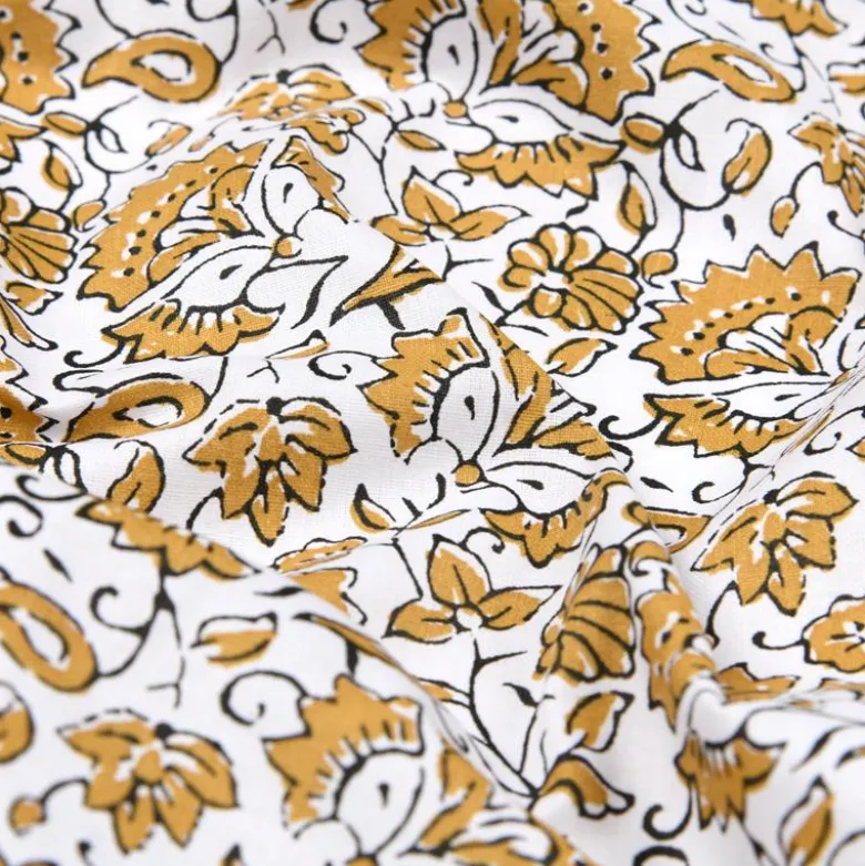 Tissu coton Enduit Arya motif fleurs Indiennes moutarde
