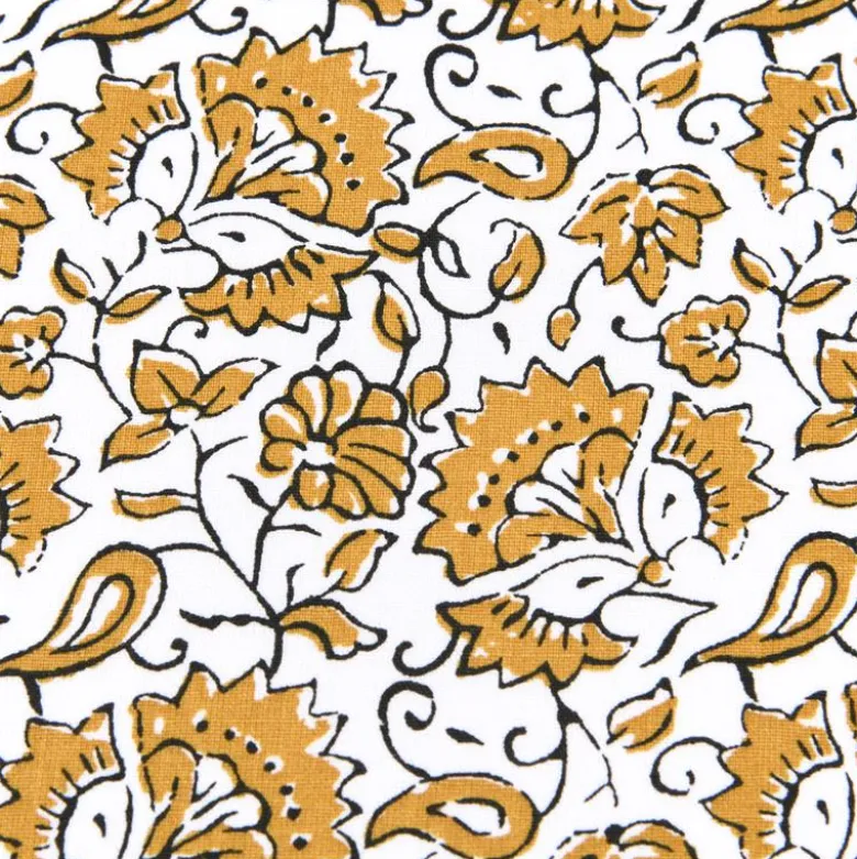 Tissu coton Enduit Arya motif fleurs Indiennes moutarde