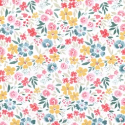 Tissu coton Enduit Bridget motif fleurs fond blanc