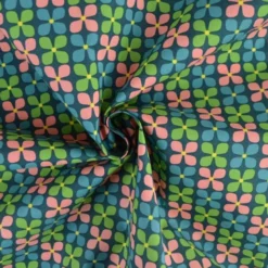 Tissu coton enduit fleurs vintage Pétrole et vert - Poppy
