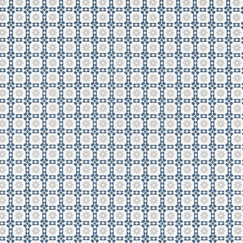 Tissu coton enduit Geline graphique et fleurs bleu et gris