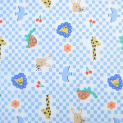 Tissu coton Enduit Joe motif carreaux bleus et blanc et animaux