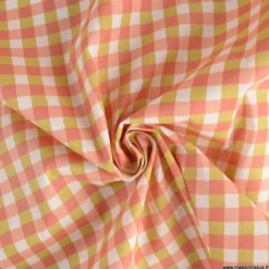 Tissu coton Enduit Kavyo Vichy Sorbet et rose