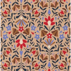 Tissu coton Enduit Lafleur motif fleurs fond beige