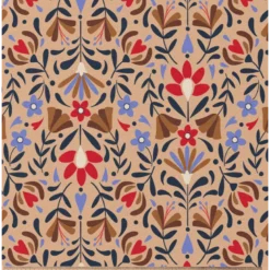 Tissu coton Enduit Lafleur motif fleurs fond beige