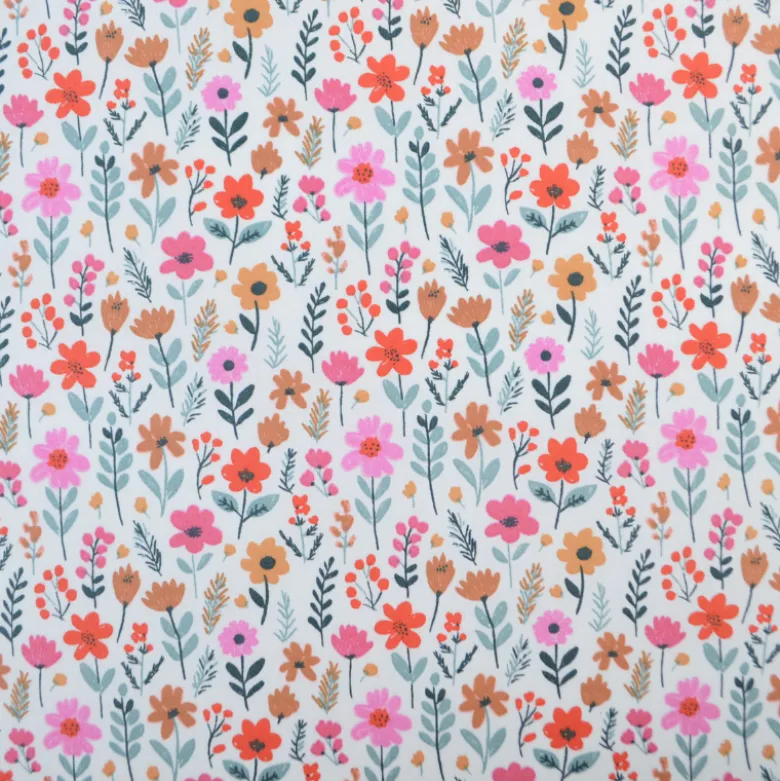 Tissu coton Enduit Maddy fleurs roses fond écru