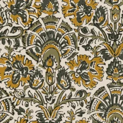 Tissu coton Enduit Nasik motif fleurs Indiennes Kaki et moutarde
