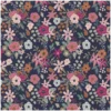 Tissu coton Enduit Olga motif fleurs fond bleu marine