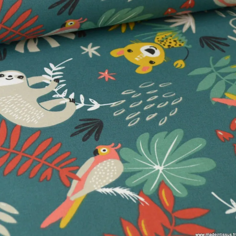 Tissu coton Enduit Papaya fond cactus -Oeko tex