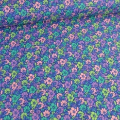 Tissu coton enduit petites fleurs vintage vertes et parme - Poppy