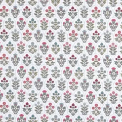 Tissu coton Enduit Saphir motif Herbier fond blanc