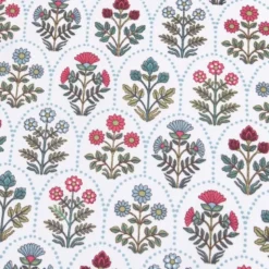 Tissu coton Enduit Saphir motif Herbier fond blanc