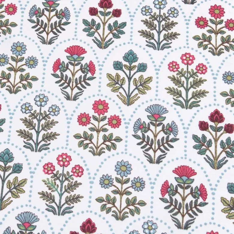 Tissu coton Enduit Saphir motif Herbier fond blanc