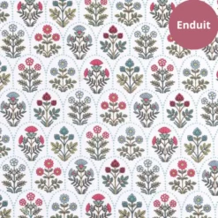 Tissu coton Enduit Saphir motif Herbier fond blanc