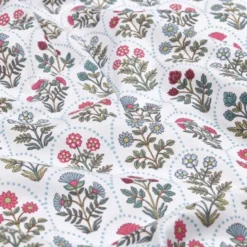 Tissu coton Enduit Saphir motif Herbier fond blanc