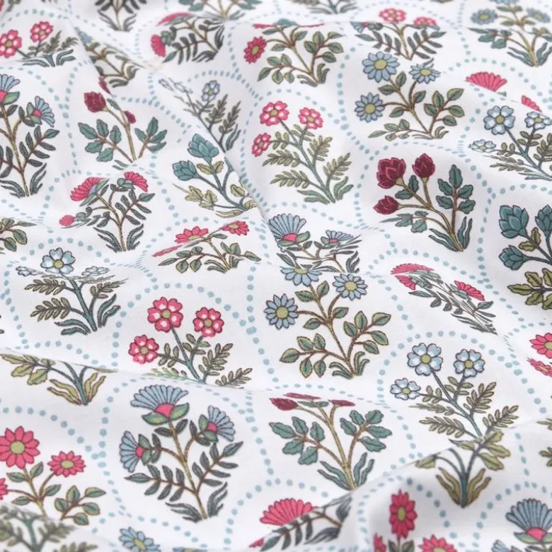 Tissu coton Enduit Saphir motif Herbier fond blanc