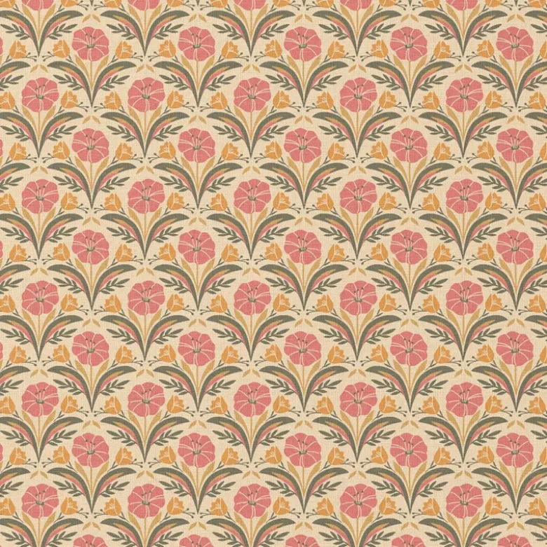 Tissu coton Enduit Selma motif fleurs oranges et roses