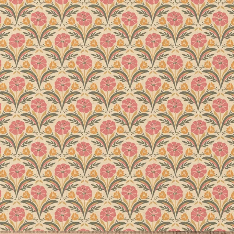 Tissu coton Enduit Selma motif fleurs oranges et roses