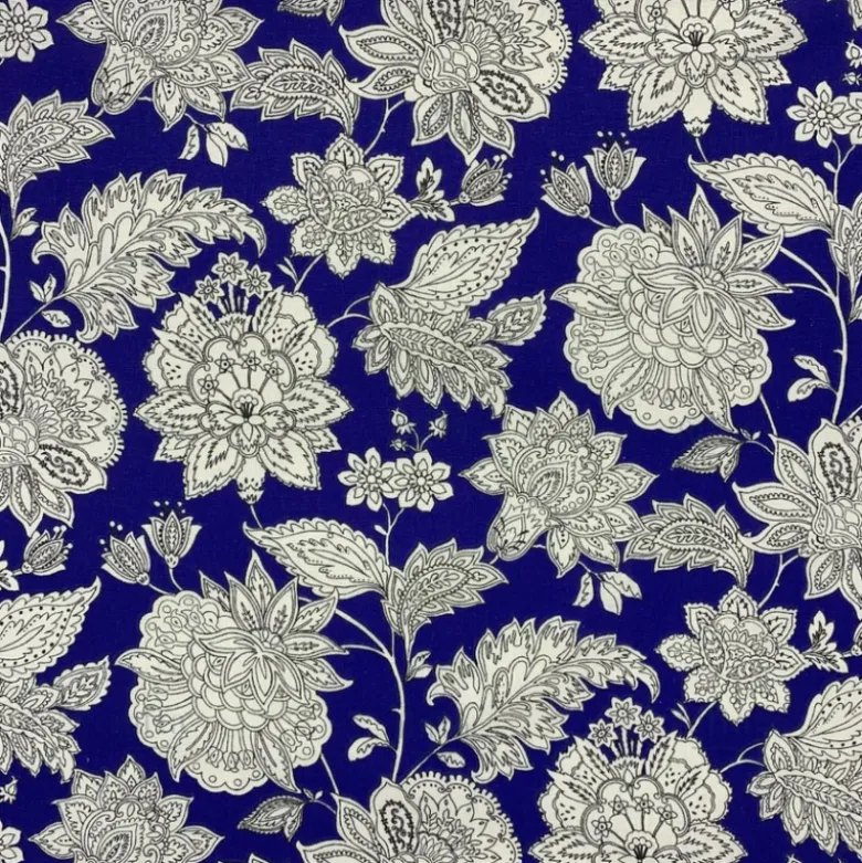 Tissu coton enduit Sharma fleurs Indiennes - Bleu
