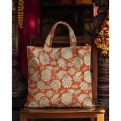 Tissu coton enduit Sharma fleurs Indiennes - Ocre