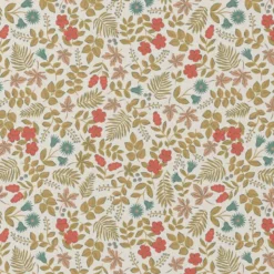 Tissu coton Enduit Sho motif fleurs rouge fond ecru