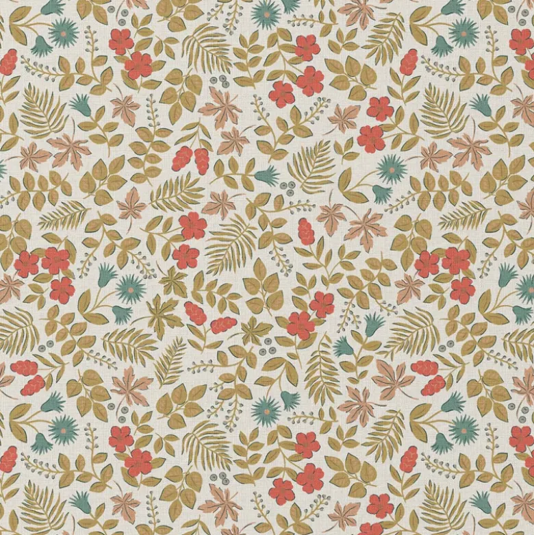 Tissu coton Enduit Sho motif fleurs rouge fond ecru