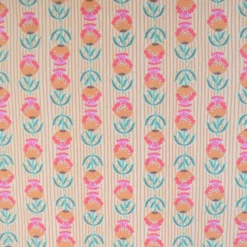 Tissu coton Enduit Surie motif fleurs indiennes vert et rose