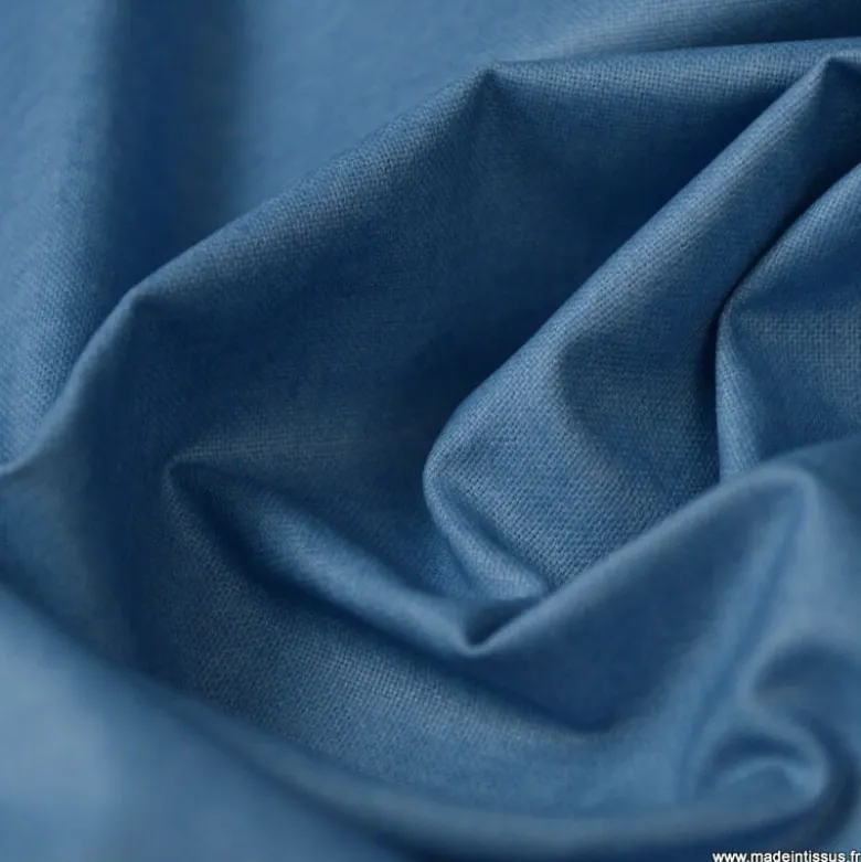 Tissu coton Enduit uni bleu Denim -Oeko tex