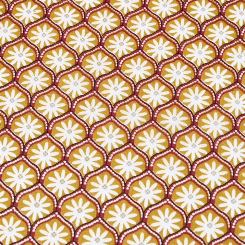 Tissu coton Enduit Zea motif fleurs graphique jaune