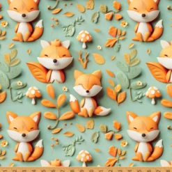 Tissu coton Enduit Zorri façon 3D - Motif renards fond vert
