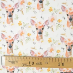 Tissu coton Faflou motifs biches et fleurs fond blanc - OEKO TEX