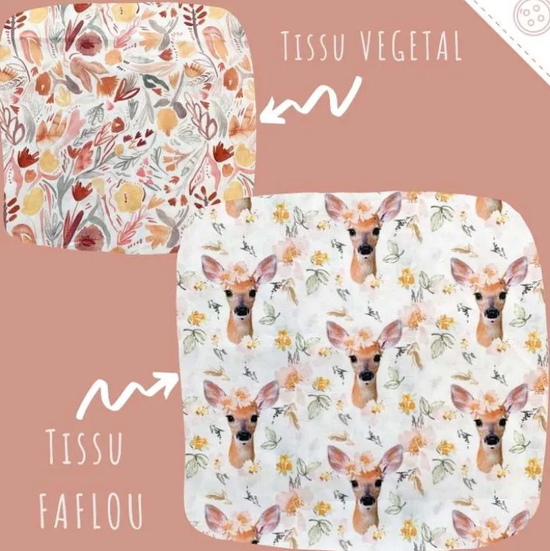 Tissu coton Faflou motifs biches et fleurs fond blanc - OEKO TEX