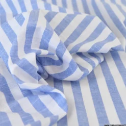 Tissu coton fil teint à rayures larges bleus et blanches