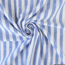 Tissu coton fil teint à rayures larges bleus et blanches