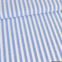 Tissu coton fil teint à rayures larges bleus et blanches