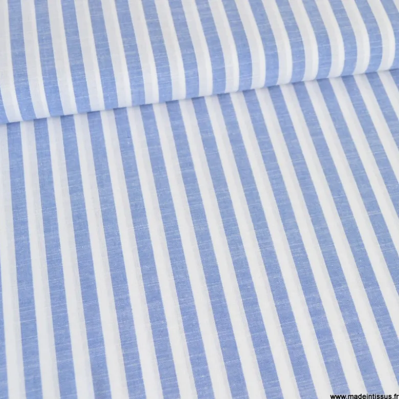 Tissu coton fil teint à rayures larges bleus et blanches