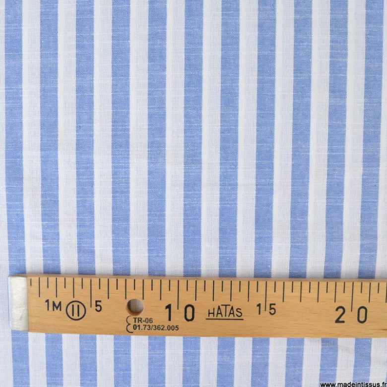 Tissu coton fil teint à rayures larges bleus et blanches