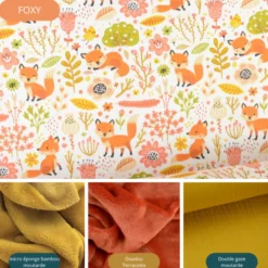 Tissu coton Foxy motifs renards et feuillages - oeko tex