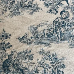 Tissu coton Gabrielle toile de Jouy - Aspect Lin Bleu marine