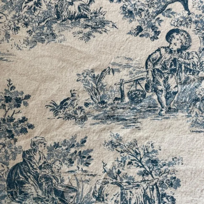 Tissu coton Gabrielle toile de Jouy - Aspect Lin Bleu marine