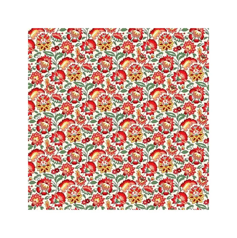 Tissu coton Gange Enduit motif fleurs Rouges
