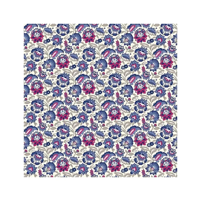 Tissu coton Gange Enduit motif fleurs bleues et parme